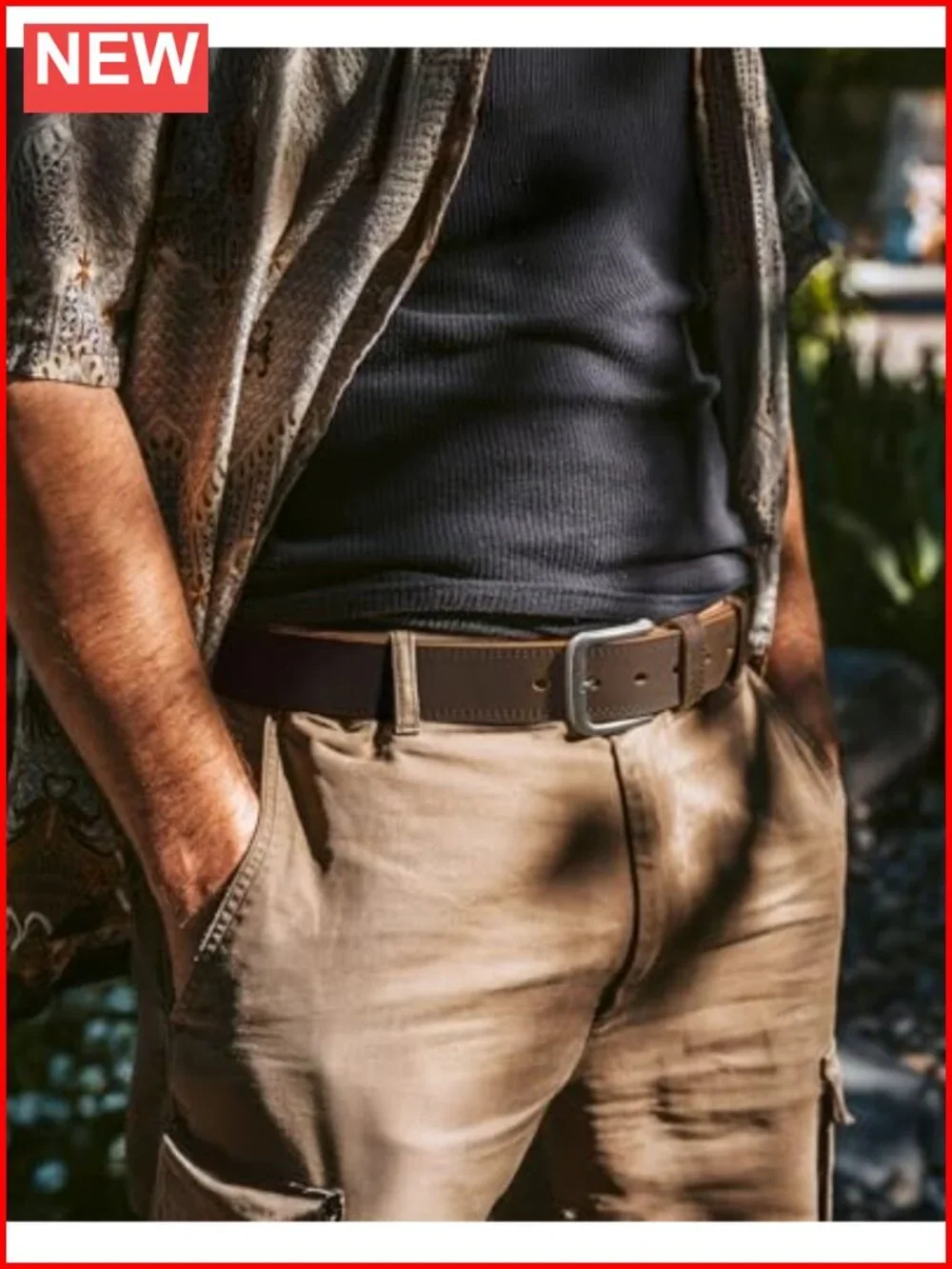 Men's Full-Grain Leather Belt with Solid Buckle - Handmade Casual Dress Belt